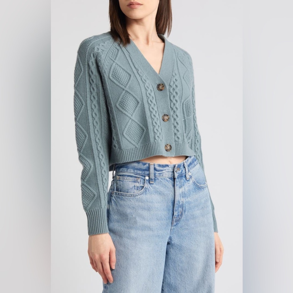 Madewell Blue Cable Knit Cardigan- NWT-Large